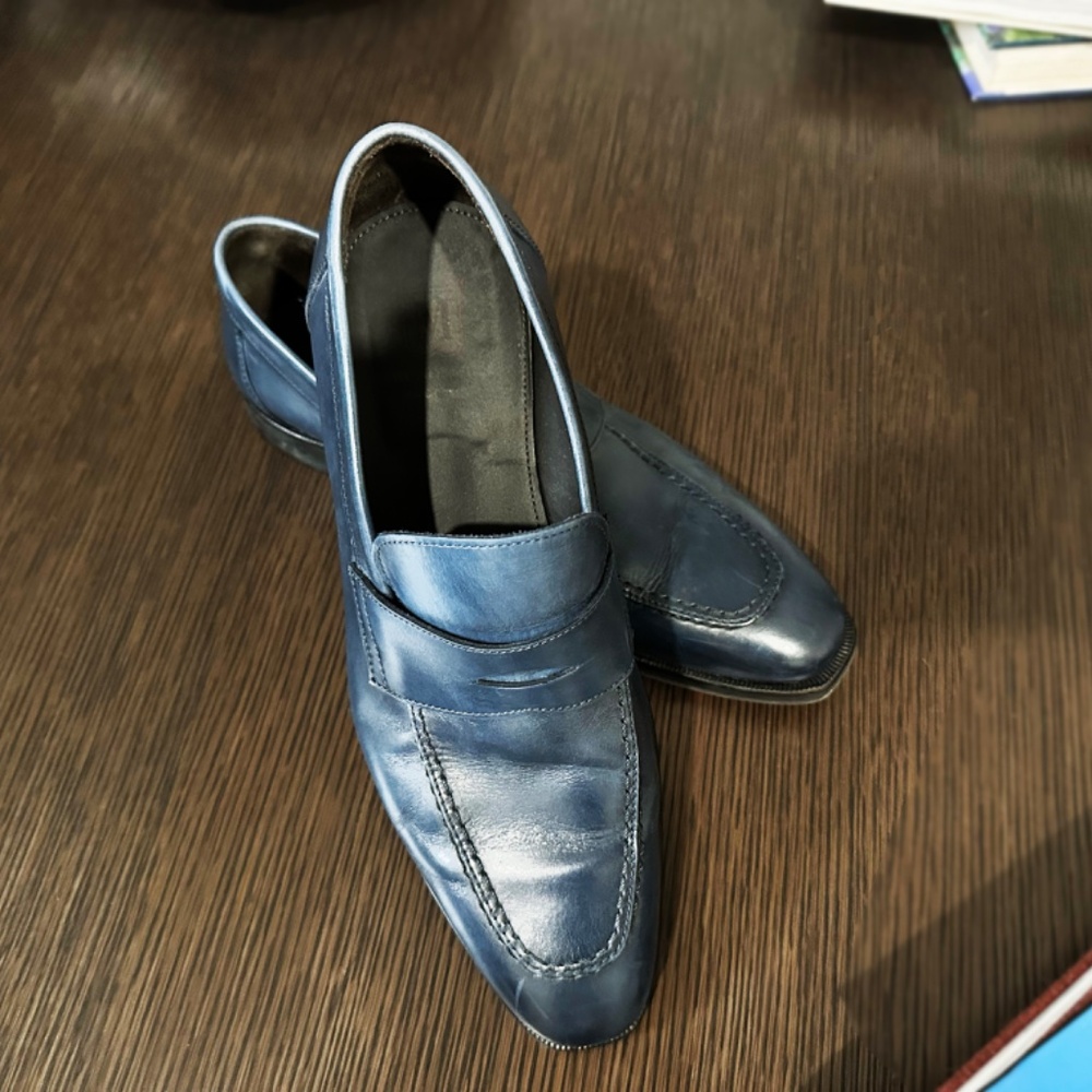 Bruno Magli Hudson Blue Leather Penny Loafers – Made in Italy – - Picture 3 of 8